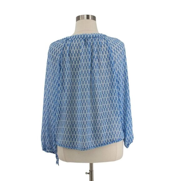 Jessica Simpson Blue Striped Chiffon Tie Waist Peasant Top Shirt Plus Size 1X - Picture 4 of 6
